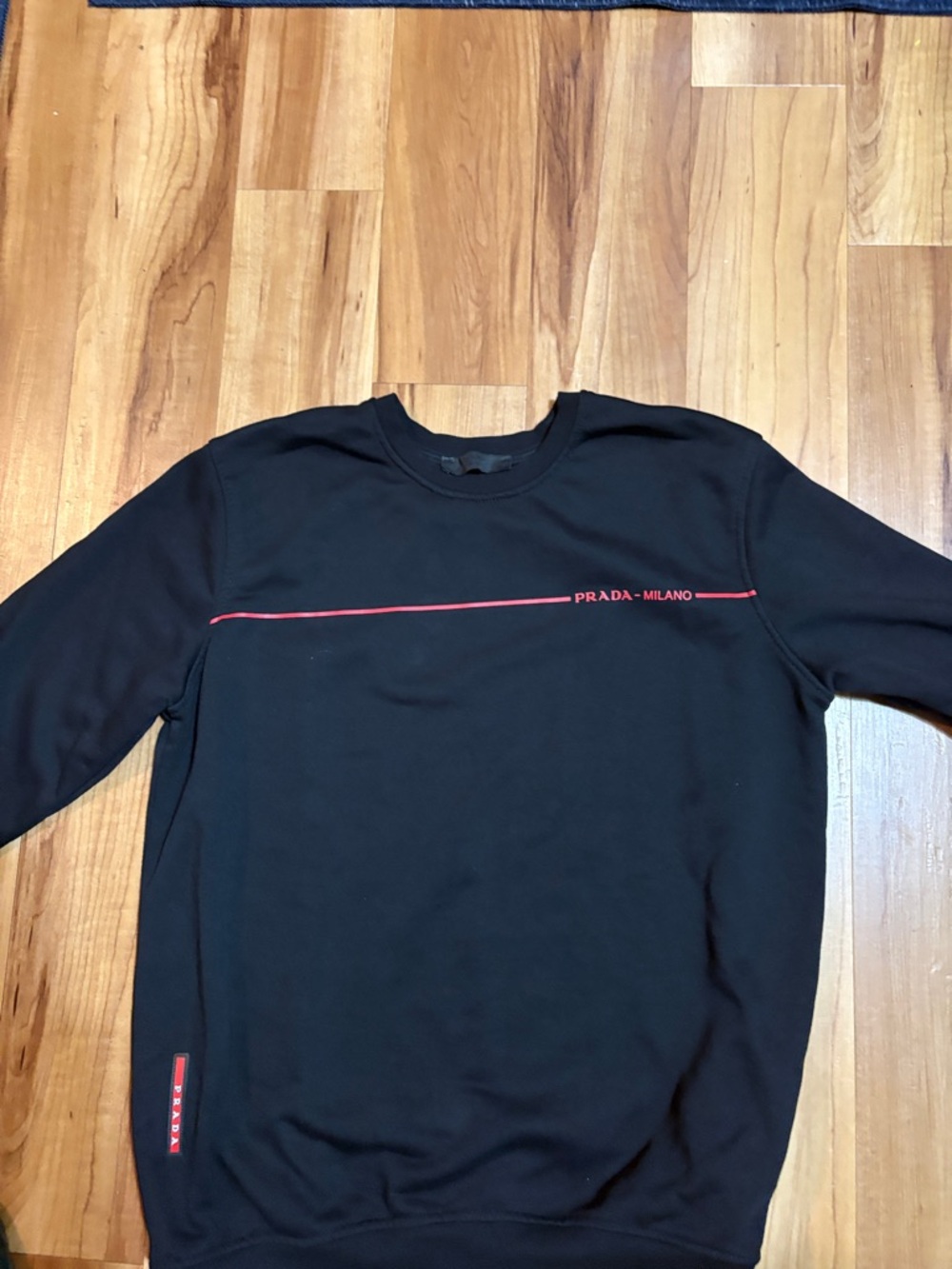 Prada Black Crewneck Sweatshirt with Red Logo Line